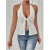 imageSOLY HUX Womens Crochet Tie Front Halter Neck Crop Camisole Top Swimsuit Cover Up BeachwearSolid White