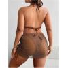 imageSOLY HUX Womens Plus Size Bathing Suits 3 Piece Swimsuits Triangle String Bikini with Cover Up SkirtsCoffee Brown