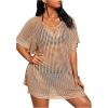 imageSOLY HUX Womens Plus Size Cover Up Dress Hollow Out V Neck Short Sleeve Bathing Suit SwimsuitPlain Khaki