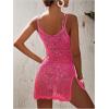 imageSOLY HUX Womens Spaghetti Strap Hollow Out Split Hem Beach Swimsuit Bikini Cover UpHotpink Plain