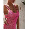 imageSOLY HUX Womens Spaghetti Strap Hollow Out Split Hem Beach Swimsuit Bikini Cover UpHotpink Plain