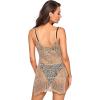 imageSOLY HUX Womens Spaghetti Strap Hollow Out Split Hem Beach Swimsuit Bikini Cover UpKhaki Plain