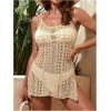imageSOLY HUX Womens Spaghetti Strap Hollow Out Split Hem Beach Swimsuit Bikini Cover UpPlain Beige
