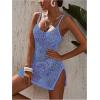 imageSOLY HUX Womens Spaghetti Strap Hollow Out Split Hem Beach Swimsuit Bikini Cover UpPlain Light Blue