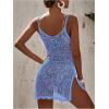 imageSOLY HUX Womens Spaghetti Strap Hollow Out Split Hem Beach Swimsuit Bikini Cover UpPlain Light Blue