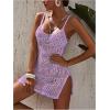 imageSOLY HUX Womens Spaghetti Strap Hollow Out Split Hem Beach Swimsuit Bikini Cover UpPlain Lilac Purple