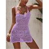 imageSOLY HUX Womens Spaghetti Strap Hollow Out Split Hem Beach Swimsuit Bikini Cover UpPlain Lilac Purple