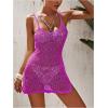 imageSOLY HUX Womens Spaghetti Strap Hollow Out Split Hem Beach Swimsuit Bikini Cover UpPlain Red Violet