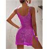imageSOLY HUX Womens Spaghetti Strap Hollow Out Split Hem Beach Swimsuit Bikini Cover UpPlain Red Violet