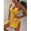 imageSOLY HUX Womens Spaghetti Strap Hollow Out Split Hem Beach Swimsuit Bikini Cover UpPlain Yellow
