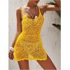 imageSOLY HUX Womens Spaghetti Strap Hollow Out Split Hem Beach Swimsuit Bikini Cover UpPlain Yellow