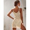imageSOLY HUX Womens Spaghetti Strap Hollow Out Split Hem Beach Swimsuit Bikini Cover UpPure Apricot Crochet