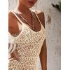imageSOLY HUX Womens Spaghetti Strap Hollow Out Split Hem Beach Swimsuit Bikini Cover UpPure Apricot Crochet
