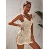 imageSOLY HUX Womens Spaghetti Strap Hollow Out Split Hem Beach Swimsuit Bikini Cover UpPure Apricot Crochet