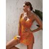 imageSOLY HUX Womens Spaghetti Strap Hollow Out Split Hem Beach Swimsuit Bikini Cover UpSolid Orange