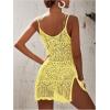 imageSOLY HUX Womens Spaghetti Strap Hollow Out Split Hem Beach Swimsuit Bikini Cover UpYellow Plain