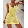 imageSOLY HUX Womens Spaghetti Strap Hollow Out Split Hem Beach Swimsuit Bikini Cover UpYellow Plain