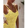 imageSOLY HUX Womens Spaghetti Strap Hollow Out Split Hem Beach Swimsuit Bikini Cover UpYellow Plain