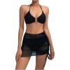 imageSOLY HUX Womens 3 Piece Bikini Set Ring Linked High Cut Halter Swimsuit with Cover Up SkirtPure Black