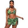 imageSOLY HUX Womens 3 Piece Swimsuits Triangle Bikini Set Bathing Suits with Mesh Cover Up Beach Skirt Green Snack Skin XL