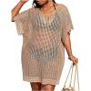imageSOLY HUX Womens Plus Size Cover Up Dress Hollow Out V Neck Short Sleeve Bathing Suit SwimsuitPlain Khaki