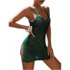imageSOLY HUX Womens Spaghetti Strap Hollow Out Split Hem Beach Swimsuit Bikini Cover UpPlain Dark Green