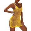 imageSOLY HUX Womens Spaghetti Strap Hollow Out Split Hem Beach Swimsuit Bikini Cover UpPlain Yellow