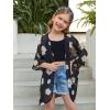 imageSOLY HUX Girls Floral Print Sheer Open Front Swim Cover Up 34 Sleeve Beach Kimono SwimsuitsMulti Floral