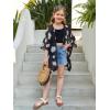 imageSOLY HUX Girls Floral Print Sheer Open Front Swim Cover Up 34 Sleeve Beach Kimono SwimsuitsMulti Floral