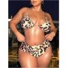 imageSOLY HUX Plus Size Swimsuit for Women 3 Piece Leopard Print Halter Triangle Bikini Set Bathing Suit with Cover Up DressMulticoloured Leopard