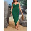 imageSOLY HUX Swim Cover Up for Women Plus Size Tassel Trim Wrap Spaghetti Strap Dress Swimsuit Bathing SuitPlain Dark Green