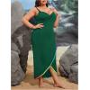 imageSOLY HUX Swim Cover Up for Women Plus Size Tassel Trim Wrap Spaghetti Strap Dress Swimsuit Bathing SuitPlain Dark Green