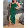 imageSOLY HUX Swim Cover Up for Women Plus Size Tassel Trim Wrap Spaghetti Strap Dress Swimsuit Bathing SuitPlain Dark Green