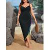 imageSOLY HUX Swim Cover Up for Women Plus Size Tassel Trim Wrap Spaghetti Strap Dress Swimsuit Bathing SuitSolid Black