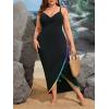 imageSOLY HUX Swim Cover Up for Women Plus Size Tassel Trim Wrap Spaghetti Strap Dress Swimsuit Bathing SuitSolid Black