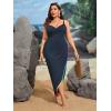 imageSOLY HUX Swim Cover Up for Women Plus Size Tassel Trim Wrap Spaghetti Strap Dress Swimsuit Bathing SuitSolid Dark Blue