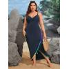 imageSOLY HUX Swim Cover Up for Women Plus Size Tassel Trim Wrap Spaghetti Strap Dress Swimsuit Bathing SuitSolid Dark Blue