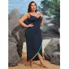 imageSOLY HUX Swim Cover Up for Women Plus Size Tassel Trim Wrap Spaghetti Strap Dress Swimsuit Bathing SuitSolid Dark Blue