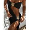 imageSOLY HUX Womens 3 Piece Swimsuit Bandeau Bikini Set Bathing Suit with Cover Up DressSolid Black