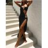 imageSOLY HUX Womens 3 Piece Swimsuit Bandeau Bikini Set Bathing Suit with Cover Up DressSolid Black