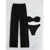 imageSOLY HUX Womens 3 Piece Swimsuit Bandeau Bikini Sets Bathing Suit with Cover Up PantsSolid Black