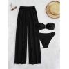 imageSOLY HUX Womens 3 Piece Swimsuit Bandeau Bikini Sets Bathing Suit with Cover Up PantsSolid Black
