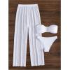 imageSOLY HUX Womens 3 Piece Swimsuit Bandeau Bikini Sets Bathing Suit with Cover Up PantsSolid White