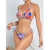 imageSOLY HUX Womens 3 Piece Swimsuit Cute Graphic Tie Side High Cut Halter Bikini Set with Cover UpMulticoloured Printed