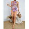 imageSOLY HUX Womens 3 Piece Swimsuit Cute Graphic Tie Side High Cut Halter Bikini Set with Cover UpMulticoloured Printed