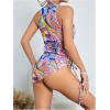 imageSOLY HUX Womens 3 Piece Swimsuit Cute Graphic Tie Side High Cut Halter Bikini Set with Cover UpMulticoloured Printed