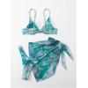 imageSOLY HUX Womens 3 Piece Swimsuit Marble Print Underwire Bikini Set Bathing Suit with Sarong Wraps Cover UpCadet Blue Marble