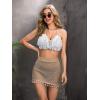 imageSOLY HUX Womens Elastic Waist Tassel Sheer Beach Swimwear Cover Up Mini SkirtKhaki