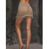 imageSOLY HUX Womens Elastic Waist Tassel Sheer Beach Swimwear Cover Up Mini SkirtKhaki