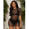 imageSOLY HUX Womens Hollow Out Swimsuits Cover Ups Mesh Sheer Short Sleeve Beach Bikini Swimwear Cover Up DressBlack